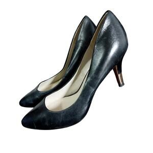 ALDO! LUXE BLACK GENUINE LEATHER W/GOLD METAL HEEL TIPS CLASSIC PUMPS, HEELS! 7M